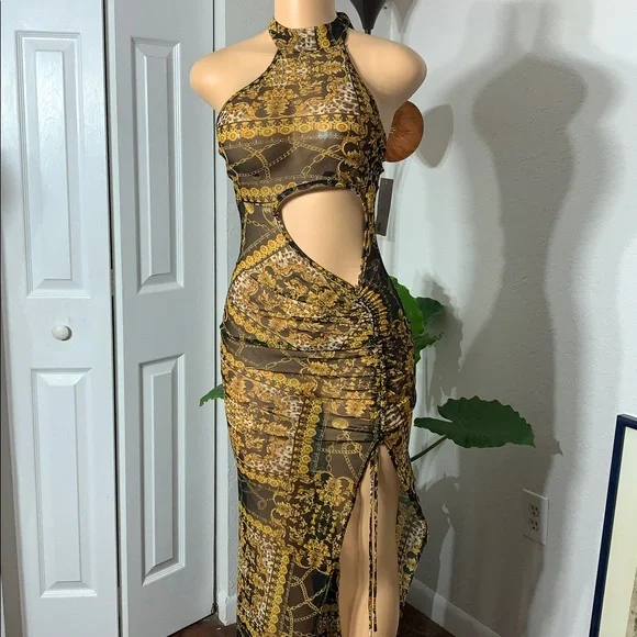 Chic Asymmetrical Brown Cut-Out Dress - Picture 5 of 6